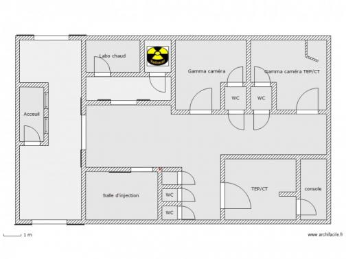 Tipico piano di partizione in piombo per un reparto di medicina nucleare.